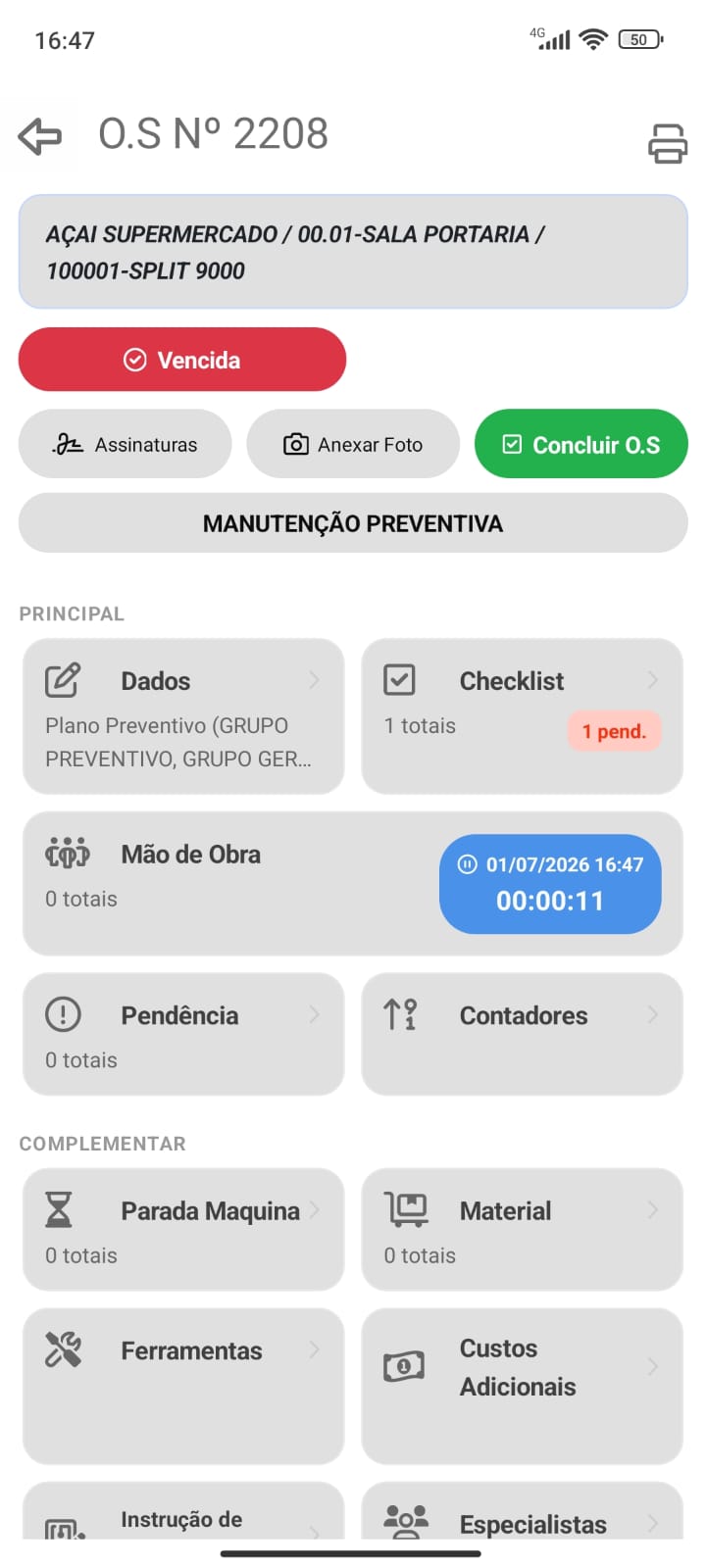 Ordem de serviço no app SisUM